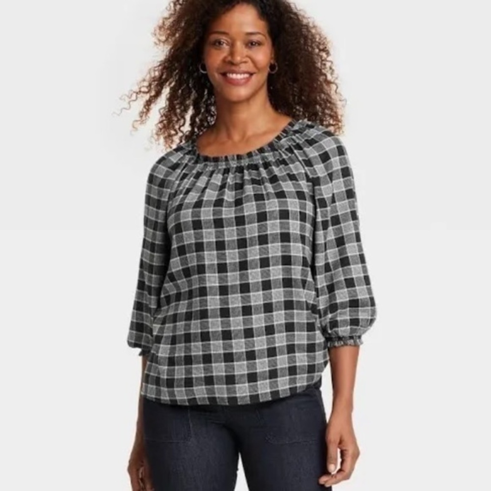 Knox Rose black plaid popover top